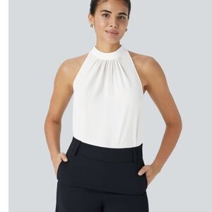 NWT HALARA Keyhole Back Halter Sleeveless Curved Hem Work Blouse Size Small